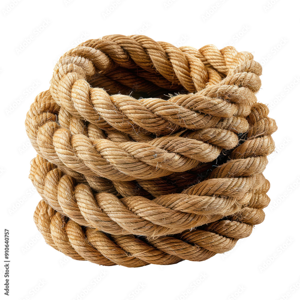 A coiled length of natural fiber rope, perfect for nautical, construction, or crafting projects. transparent background A coiled length of natural fiber rope, perfect for nautical, construction, or crafting projects. transparent background