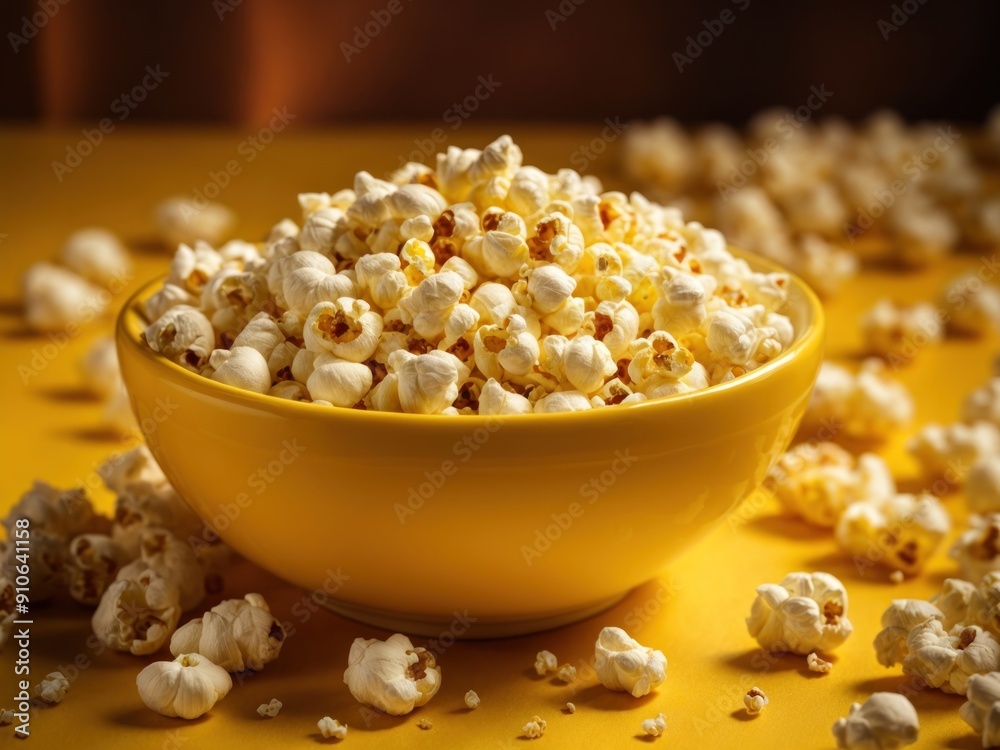 Salted popcorn grains in the yellow bowl Salted popcorn grains in the yellow bowl