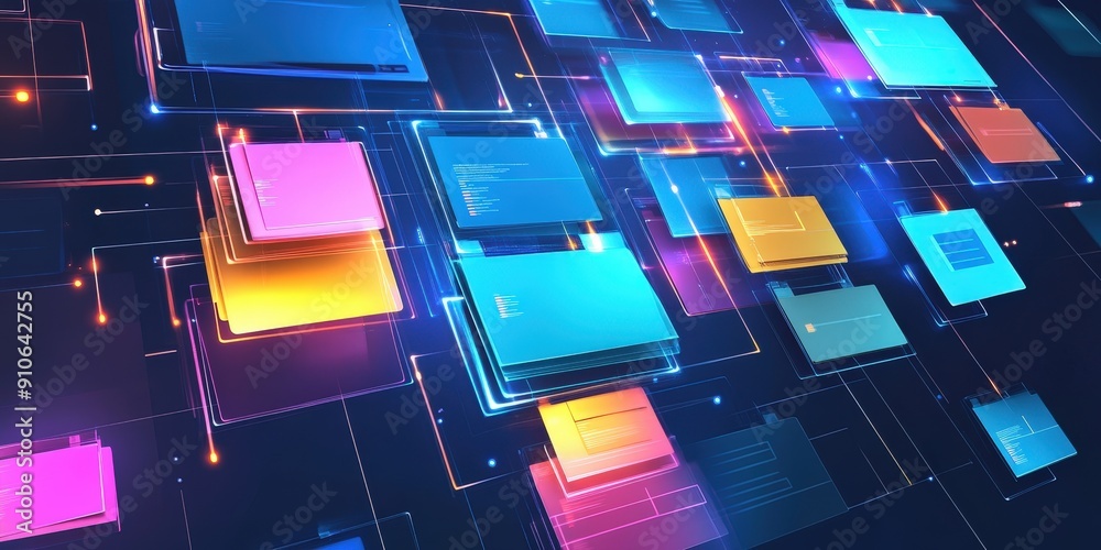 Abstract network grid with files and folders, futuristic software interface, digital document management system, store, search and organize documents, corporate business, paperless office. Abstract network grid with files and folders, futuristic software interface, digital document management system, store, search and organize documents, corporate business, paperless office.