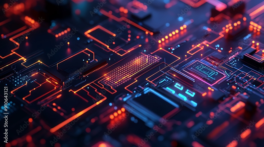 Close-Up of a High-Tech Circuit Board with a Microprocessor: The Heart of Modern Electronics and Innovation Close-Up of a High-Tech Circuit Board with a Microprocessor: The Heart of Modern Electronics and Innovation