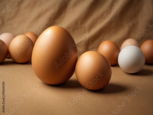 Small and big eggs on a brown paper background photo