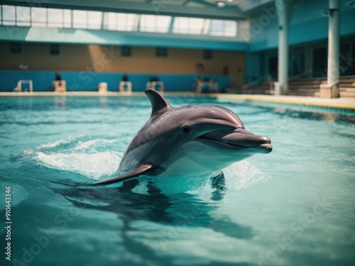 Smiling dolphin swimming in dolphin in pool