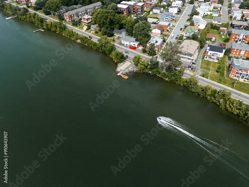 Drone view of Mont-Saint-Hilaire and river Richelieu. photo