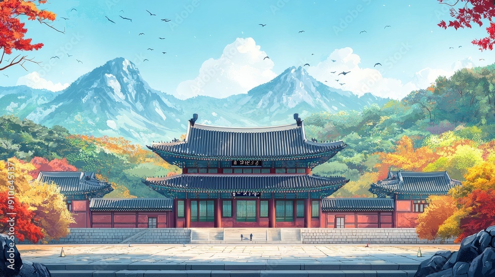 Obraz premium Korean landmark background, traditional architecture.