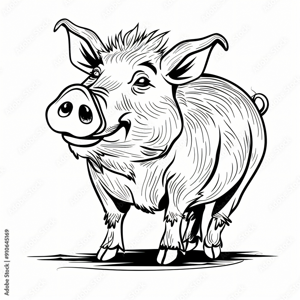 Fototapeta premium Cartoon of a Wild Boar children coloring book page