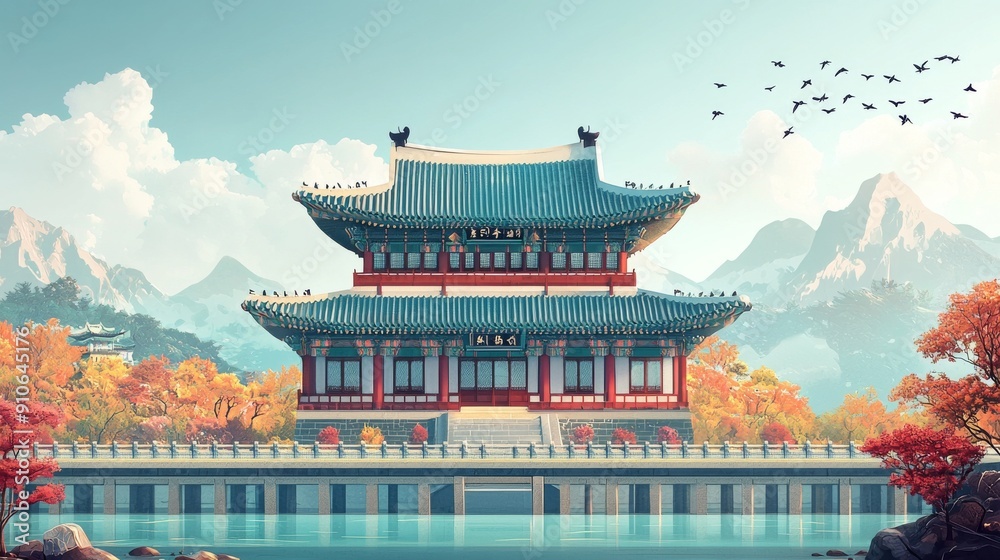 Fototapeta premium Korean landmark background, traditional architecture.