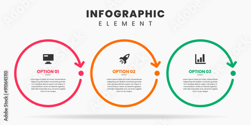 Vector Graphic of Infographic Element Design Templates with Icons and 3 Options or Steps. Suitable for Process Diagram, Presentations, Workflow Layout, Banner, Flow Chart, Infographic.
