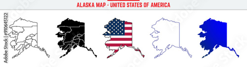 Alaska Map with editable stroke icon. Alaska USA State thin line icon, Alaska map vector illustration, Alaska, AK blue silhouette vector map