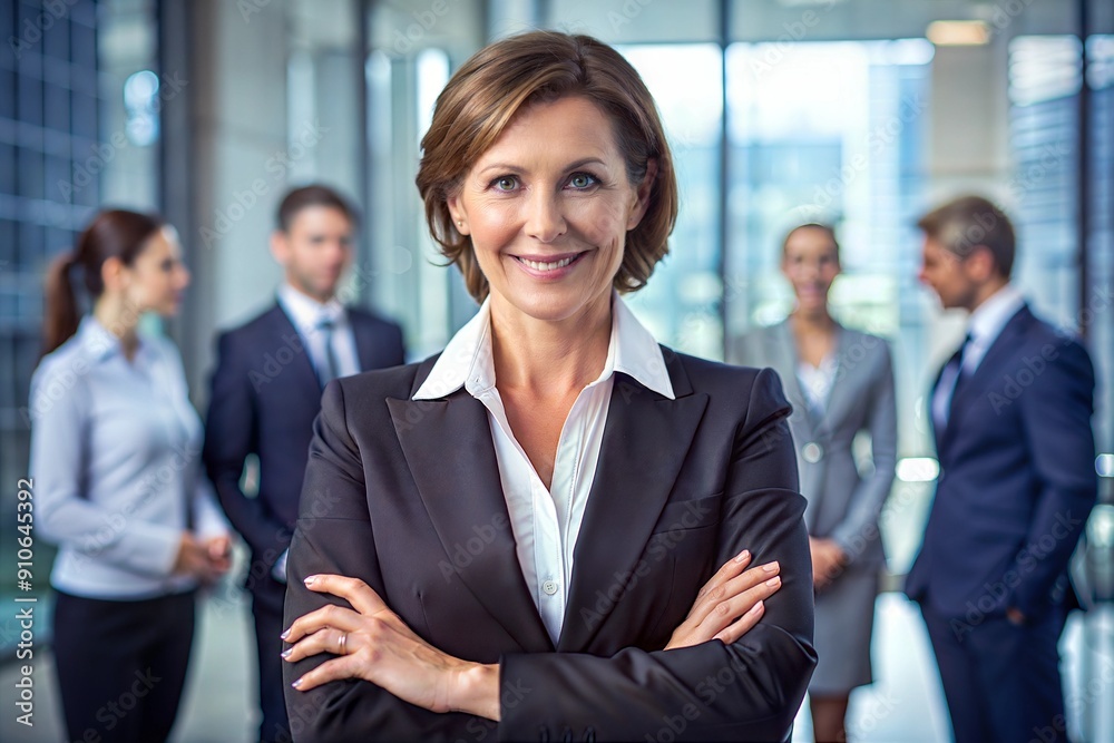 confident businesswoman standing at her team confident businesswoman standing at her team