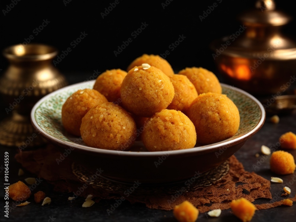 sweet Motichoor Ladoo in plate sweet Motichoor Ladoo in plate
