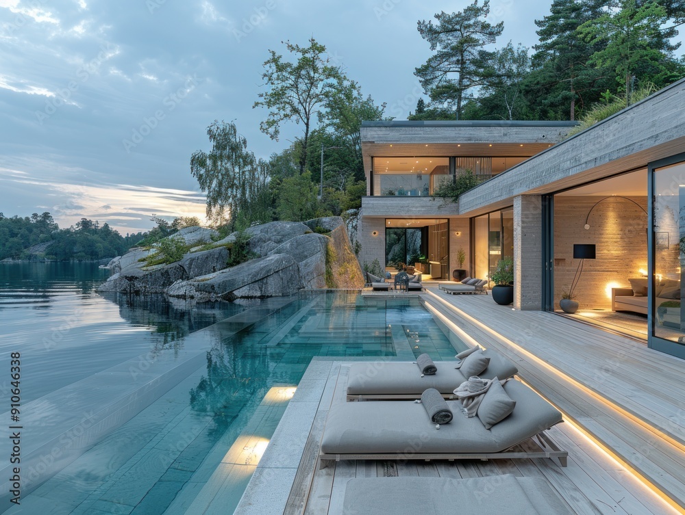 Fototapeta premium Modern Waterfront Villa with Infinity Pool