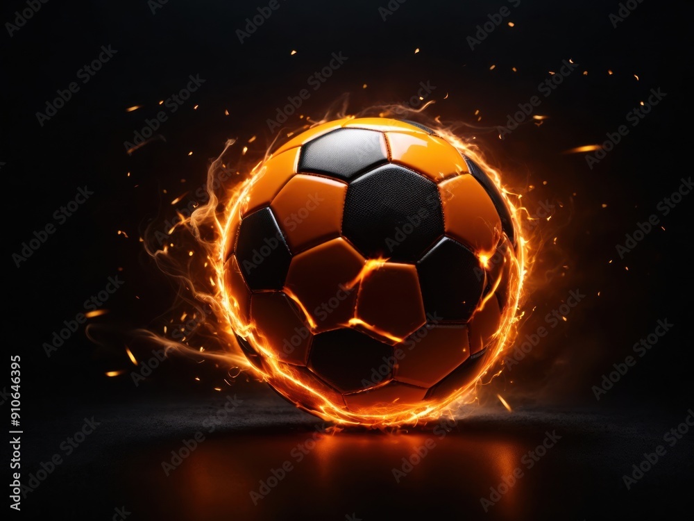 Fototapeta premium The soccer ball flies with lightning fast magical fire effect