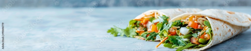 Artistic Food Presentation of Burrito and Taco Fusion on a Surfboard at a Beach During Daytime, Full of Vibrant Colors and Fresh Ingredients Artistic Food Presentation of Burrito and Taco Fusion on a Surfboard at a Beach During Daytime, Full of Vibrant Colors and Fresh Ingredients