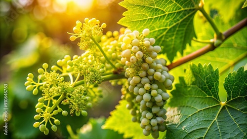 Wallpaper Mural _CLOSE-UP_OF_GRAPE_VINE_FLOWERS_DELICATE_WHITE_PETALS_UNFURLING_AMONG_LUSH_GREEN_LEAVES_PROMISING_FUTURE_FRUITFUL_HARVEST_IN_WARM_NATURE_LIGHT_SOFT_FOCUS_BACKGROUND_ Torontodigital.ca