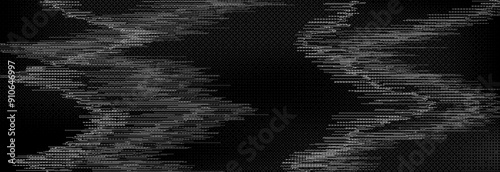 TV static noise texture. Distorted rippled VHS video screen overlay. Glitch pixelated random background. Grunge fuzzy television interference backdrop. Vector digital pixel video effect