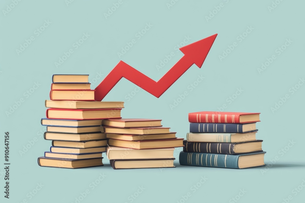 Decline in Global Education Rates Books and Graph on United Nations Day, Flat Graphic Style, Professional Quality Decline in Global Education Rates Books and Graph on United Nations Day, Flat Graphic Style, Professional Quality