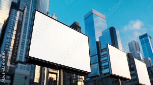 Modern billboards in a vibrant cityscape reflect urban advertising opportunities and blank promotional space.