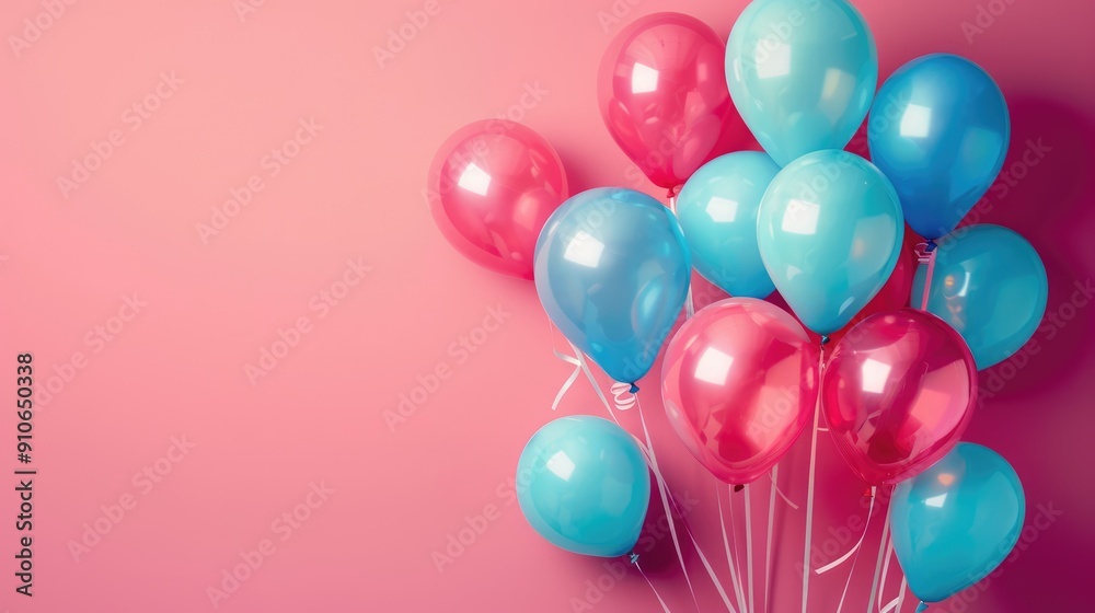 Pink and Blue Balloons on a Pink Background Pink and Blue Balloons on a Pink Background