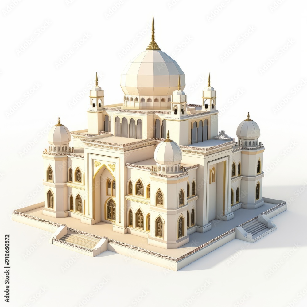 Fototapeta premium 3D Render, Low Poly style of luxurious villa, on isolated white background, Generative AI