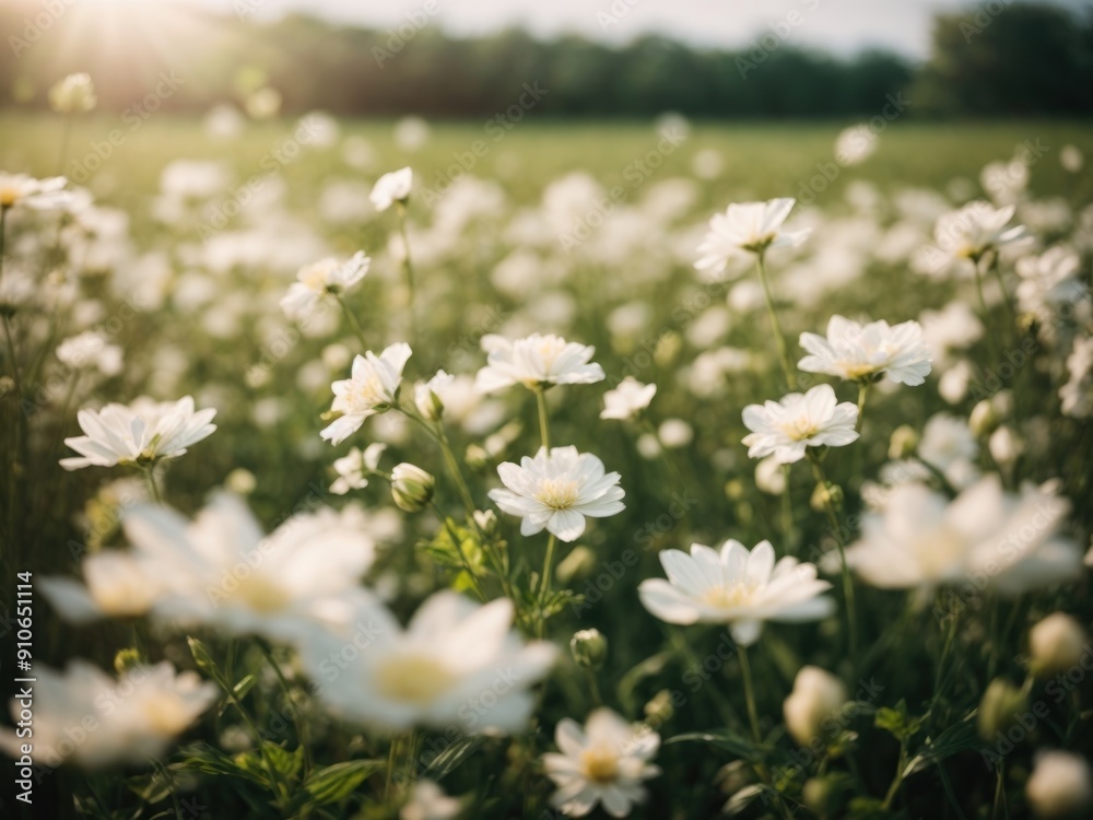 White flowers blooming in the field in spring