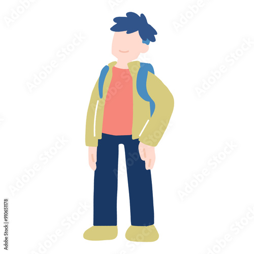腰に手をあてて上を見上げる男性のフラットなイラスト