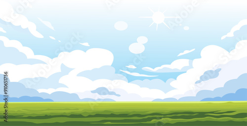 vector view of meadow in clear sky