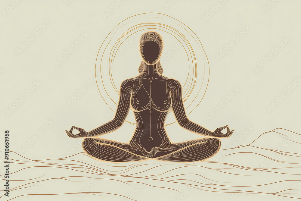 Silhouette of a woman meditating, in a yoga position. Refined drawing, expressing calm and well-being Silhouette of a woman meditating, in a yoga position. Refined drawing, expressing calm and well-being