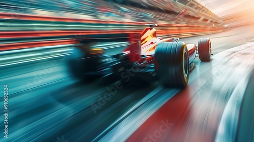 Blurred Race Car Speeding on Track. photo