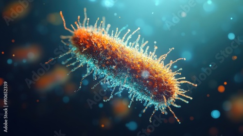 Microscopic view reveals the intricate structure and features of a hairy bacterium in its environment.