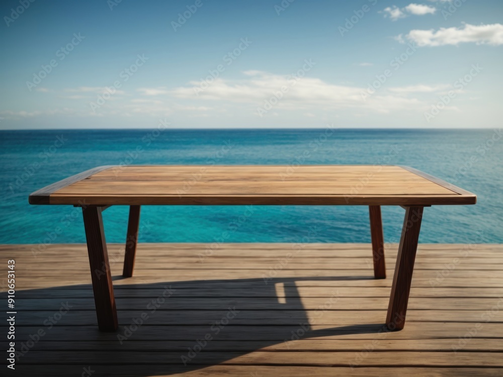 Wooden table on the background of the sea island Wooden table on the background of the sea island