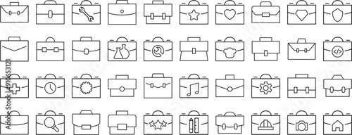 Line Signs of portfolio, briefcase and suitcase for business for Adverts. Suitable for books, stores, shops. Editable stroke in minimalistic outline style. Symbol for design