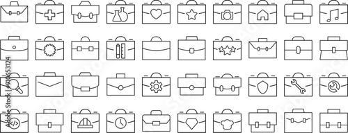 Line Signs of portfolio, briefcase and suitcase for business for Advertisement. Suitable for books, stores, shops. Editable stroke in minimalistic outline style. Symbol for design