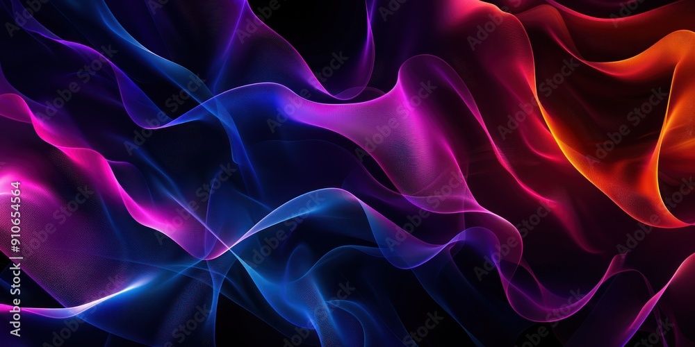 Obraz premium a black background with a few neon colors waves, geometric waves shapes, dark blue, purple, black, mostly black