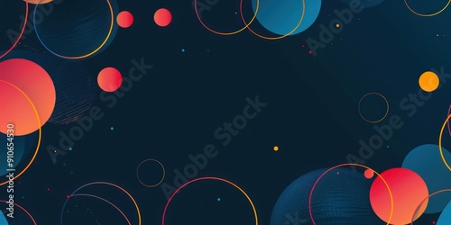 Circles and lines vivid colours, graphic design, for ppt presentation, solid dark blue texture background