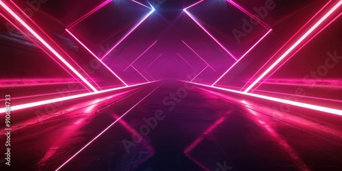 Futuristic neon light filled space dark background few short lines make the shapes of abstract objects
