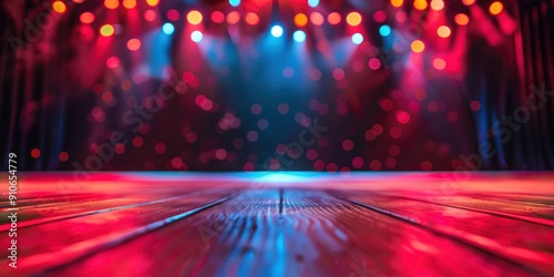 A close-up view of the main stage of a modern variety show, simple, young and flat