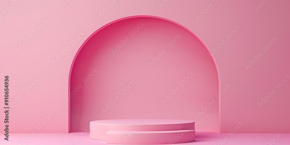 Geometric shapes podium for product display. Monochrome platform on pink background. Stylish background for presentation. Minimal style Geometric shapes podium for product display. Monochrome platform on pink background. Stylish background for presentation. Minimal style