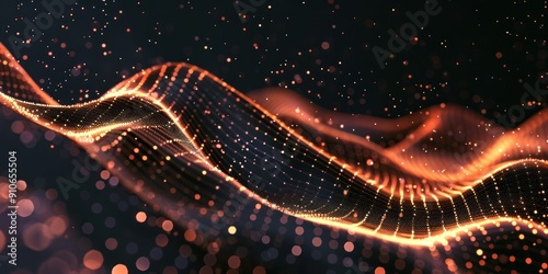A modern backdrop featuring wavy lines made of glowing dots, with subtle, radiant particles enhancing the overall depth and movement.