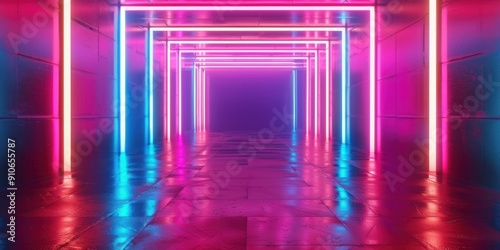 A 3D render background with vibrant neon lights in a geometric pattern, creating a futuristic and energetic atmosphere.