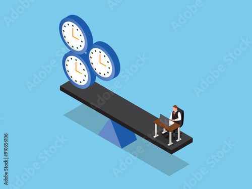 Time pressure and creativity in organizations psychological stress. Businessman has less time available 3d isometric vector illustration