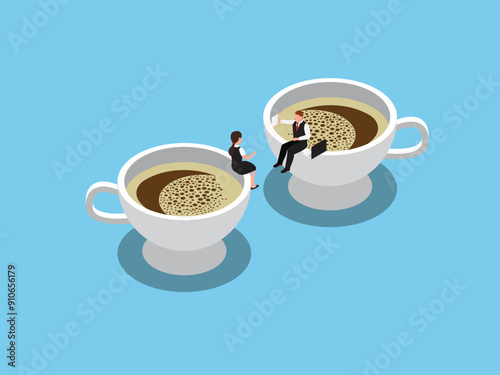 Communication or dialogue process as socialization or information exchange 3d isometric vector illustration