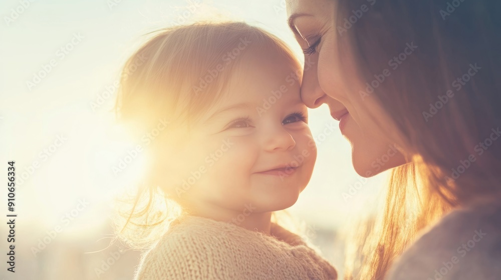 A mother and her daughter share a joyful moment together in the warm sunlight, radiating love and happiness. A mother and her daughter share a joyful moment together in the warm sunlight, radiating love and happiness.