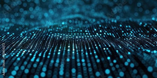 A digital matrix pattern with tiny, glowing pixels in a dark setting, representing modern technology and innovation.