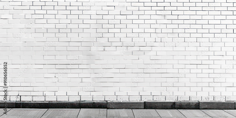 A minimalist, white brick wall with evenly spaced bricks and a smooth, clean finish, highlighting geometric simplicity.