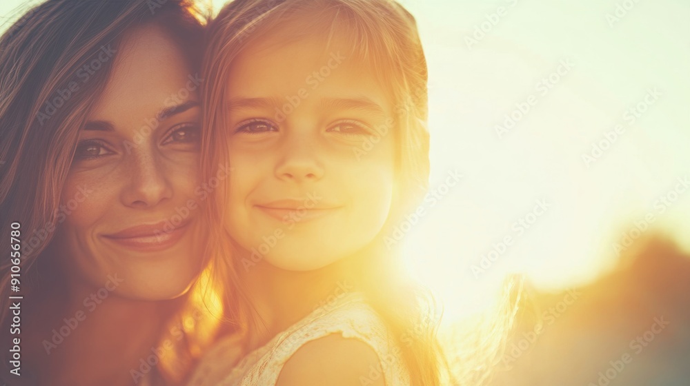A mother and daughter share joyful smiles while enjoying the warm morning sunlight. A mother and daughter share joyful smiles while enjoying the warm morning sunlight.