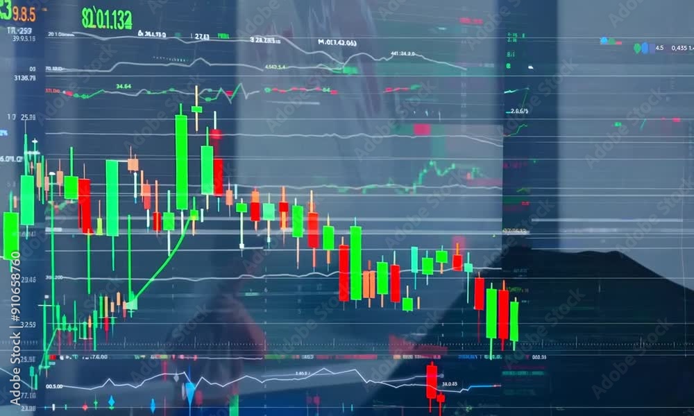 Video illustration of trading charts displayed on a monitor screen.