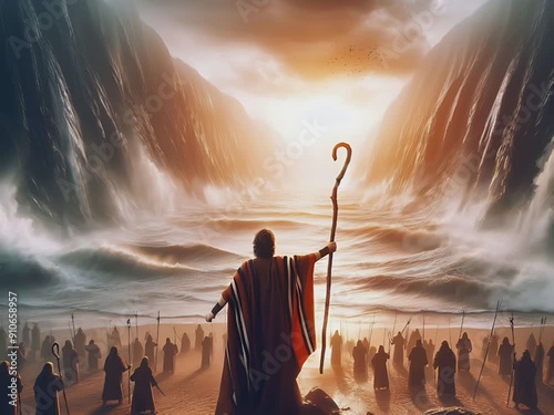 Video illustration of Prophet Moses and the Israelites crossing the Red Sea. Bliblical illustration 