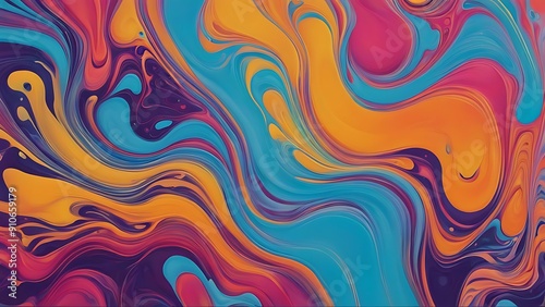 Paint Pouring: Vibrant paint flowing and blending in a pour art style, with dynamic swirls and smooth transitions between colors.