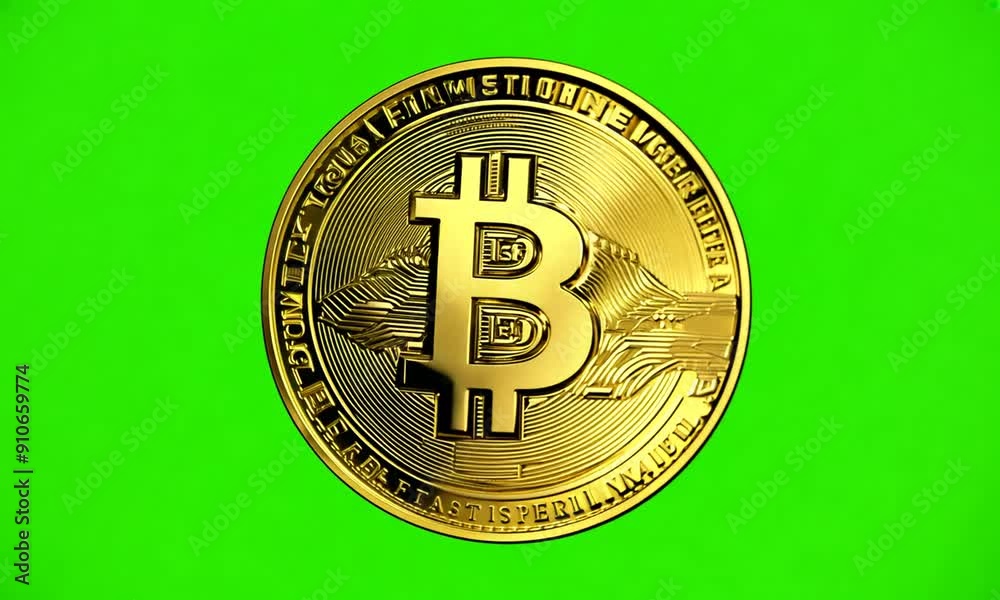 Bitcoin Cryptocurrency Coin on Green Screen
