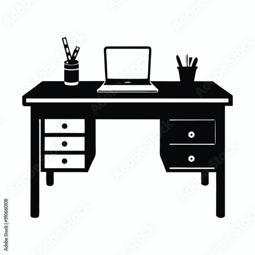 office desk vector silhouette icon for design